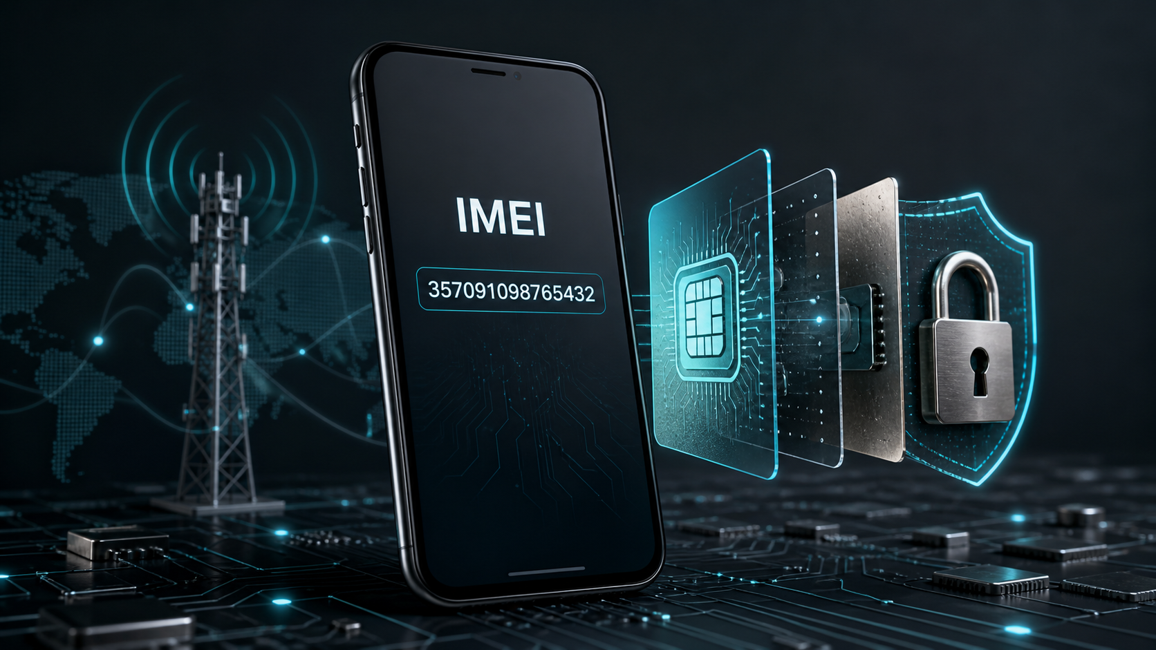 Modern smartphone IMEI identity protected by modem, SIM, network, and security layers