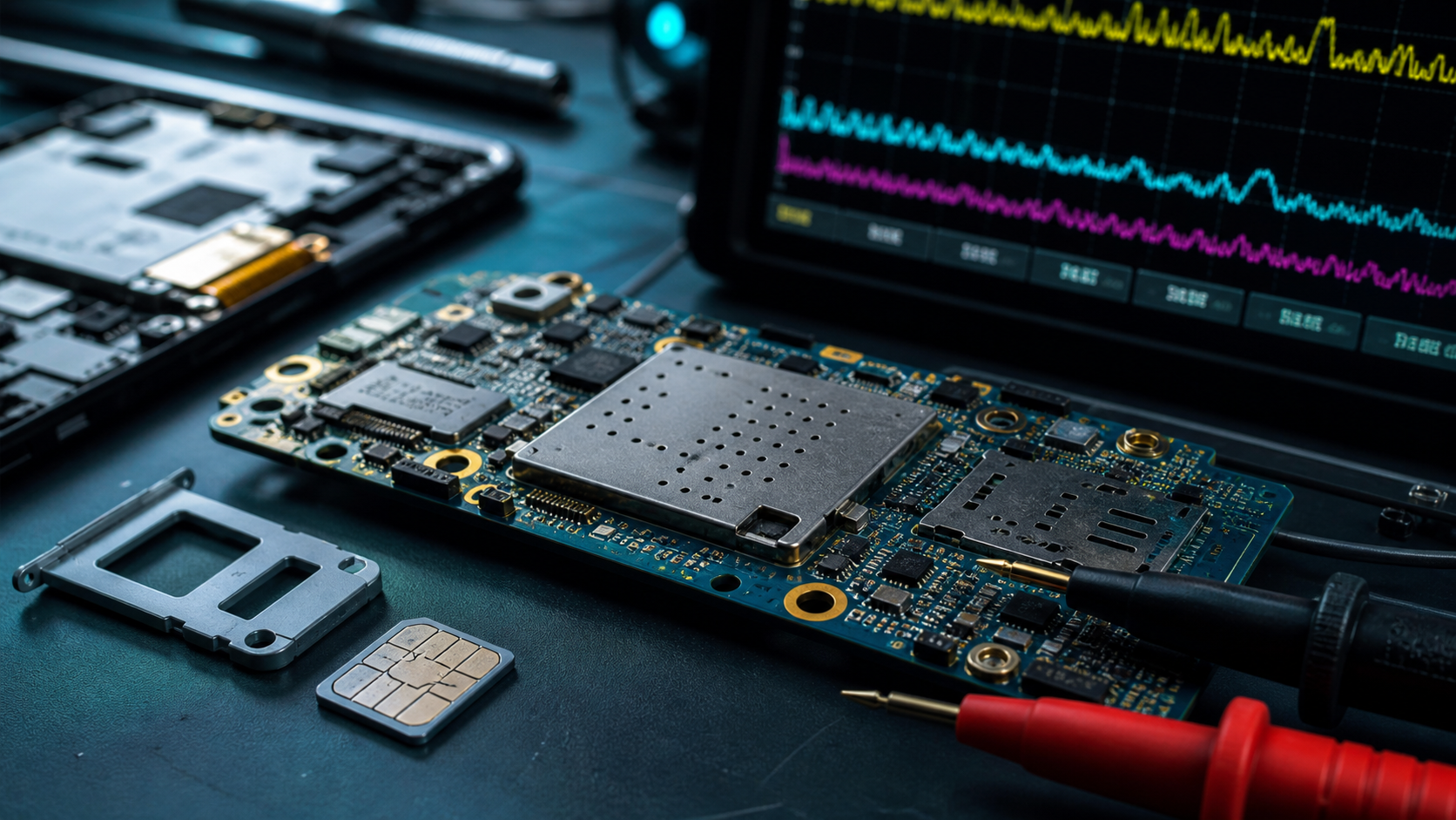 Smartphone modem board representing protected device identity storage